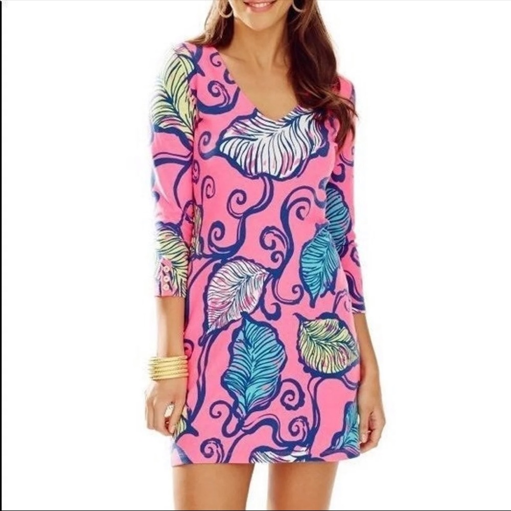 lilly pulitzer pink sweatshirt dress 3/4 sleeve